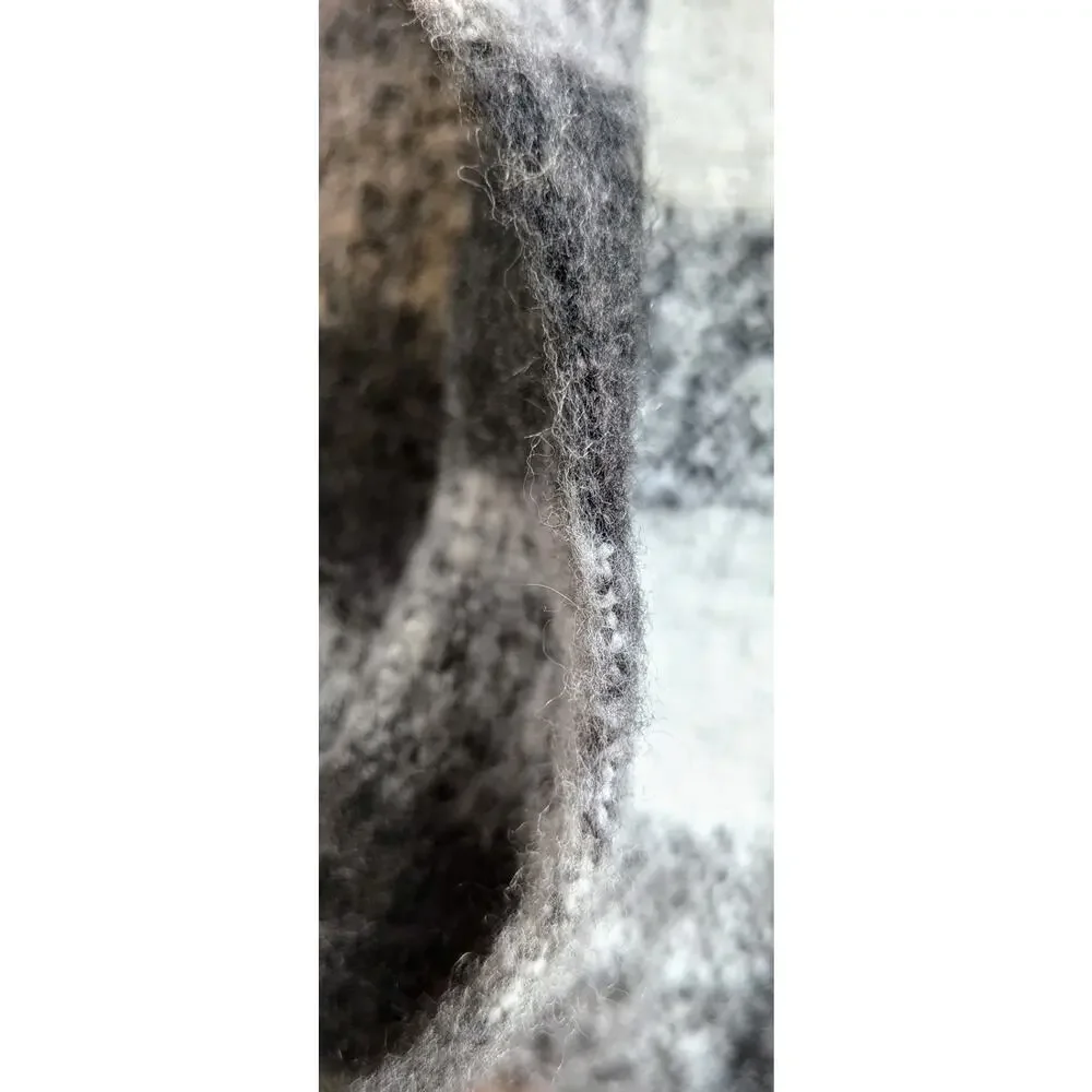 Ana Shawl Cape Wrap OS Black Gray White Buffalo Check Fringed Fuzzy Thick NEW